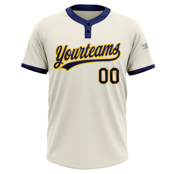 Custom Cream Navy-Gold Two-Button Unisex Softball Jersey