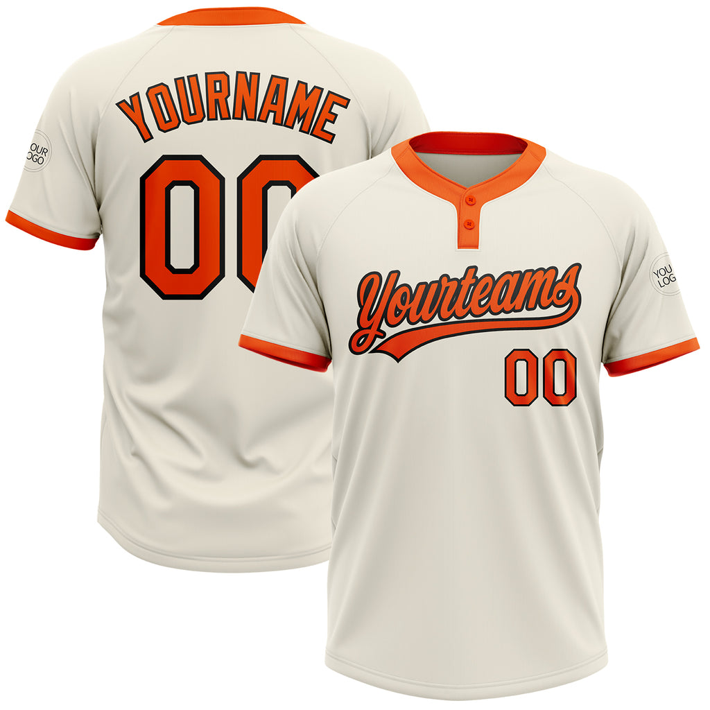 Custom Cream Orange-Black Two-Button Unisex Softball Jersey