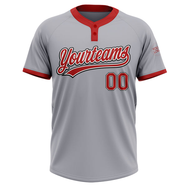 Custom Gray Red-Black Two-Button Unisex Softball Jersey