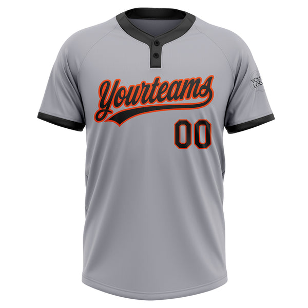 Custom Gray Black-Orange Two-Button Unisex Softball Jersey