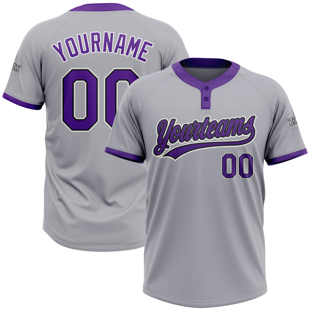 Custom Gray Purple-Black Two-Button Unisex Softball Jersey