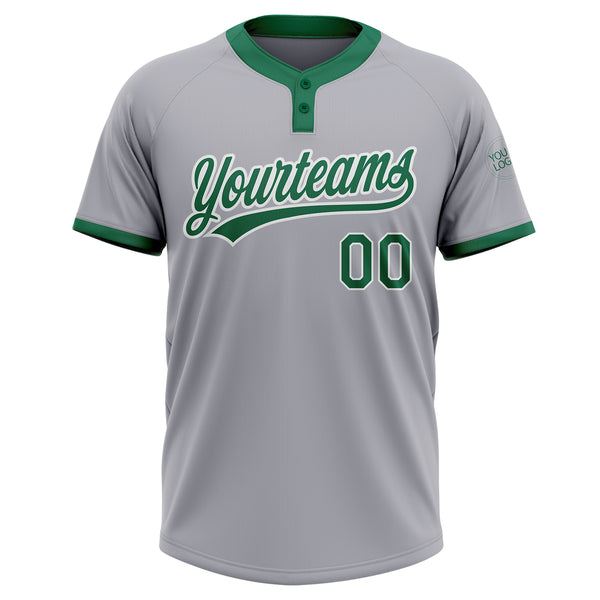 Custom Gray Kelly Green-White Two-Button Unisex Softball Jersey