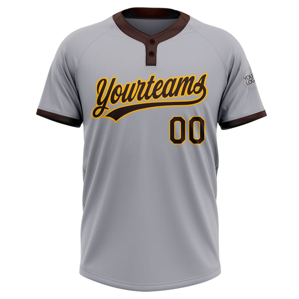 Custom Gray Brown-Gold Two-Button Unisex Softball Jersey