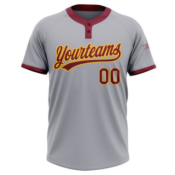 Custom Gray Crimson-Gold Two-Button Unisex Softball Jersey