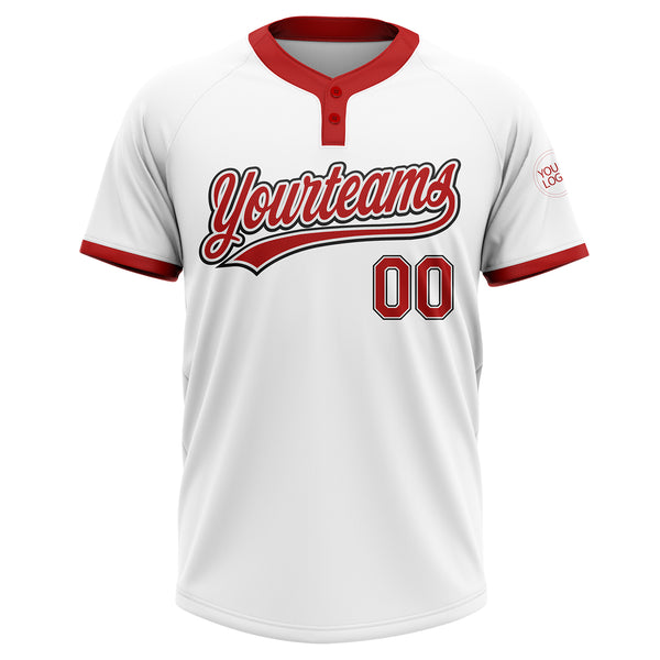 Custom White Red-Black Two-Button Unisex Softball Jersey