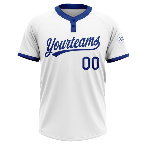 Custom White Royal Two-Button Unisex Softball Jersey