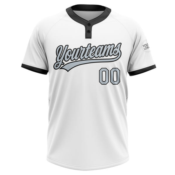 Custom White Silver-Black Two-Button Unisex Softball Jersey