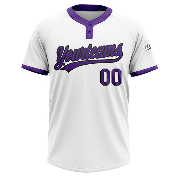 Custom White Purple-Black Two-Button Unisex Softball Jersey