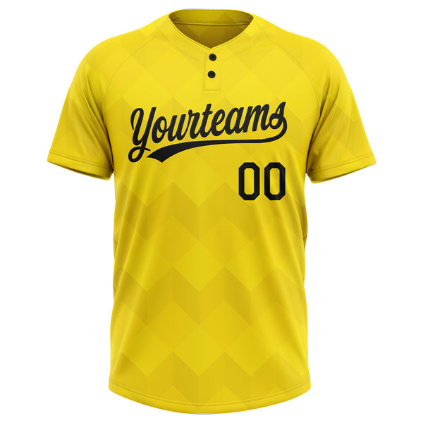 Custom Gold Black 3D Pattern Two-Button Unisex Softball Jersey