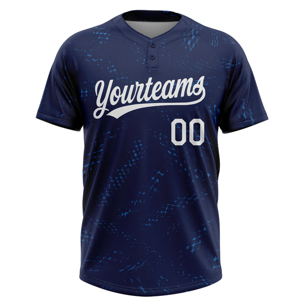 Custom Navy White 3D Pattern Two-Button Unisex Softball Jersey