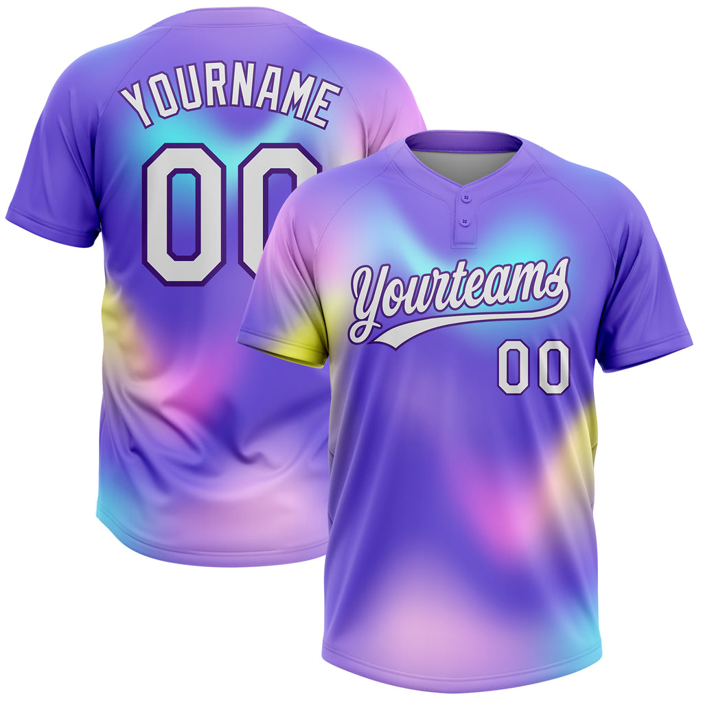 Custom Purple White-Pink 3D Pattern Two-Button Unisex Softball Jersey