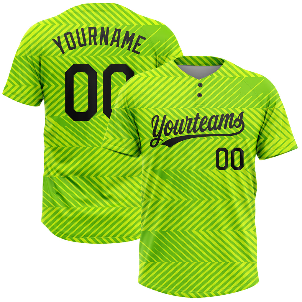 Custom Neon Green Black 3D Pattern Two-Button Unisex Softball Jersey