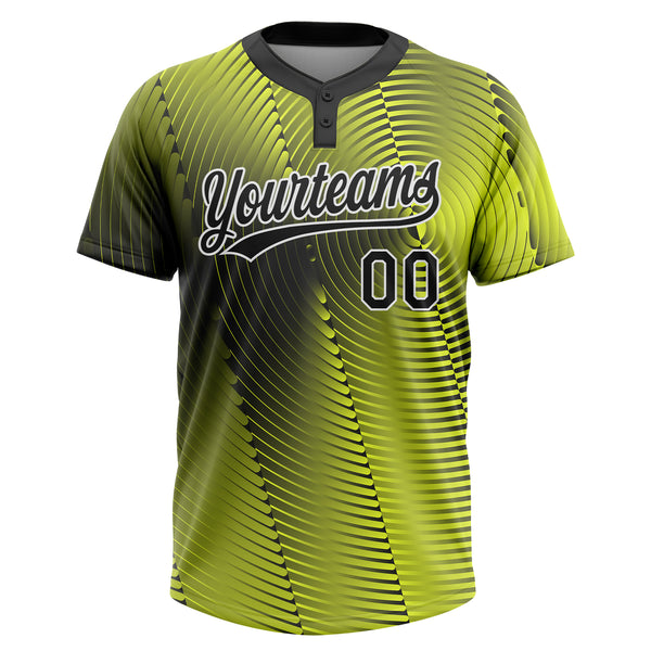 Custom Gold Black-White 3D PatternTwo-Button Unisex Softball Jersey