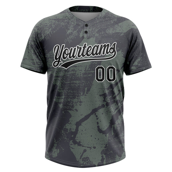 Custom Olive Black-White 3D Pattern Salute To Service Two-Button Unisex Softball Jersey