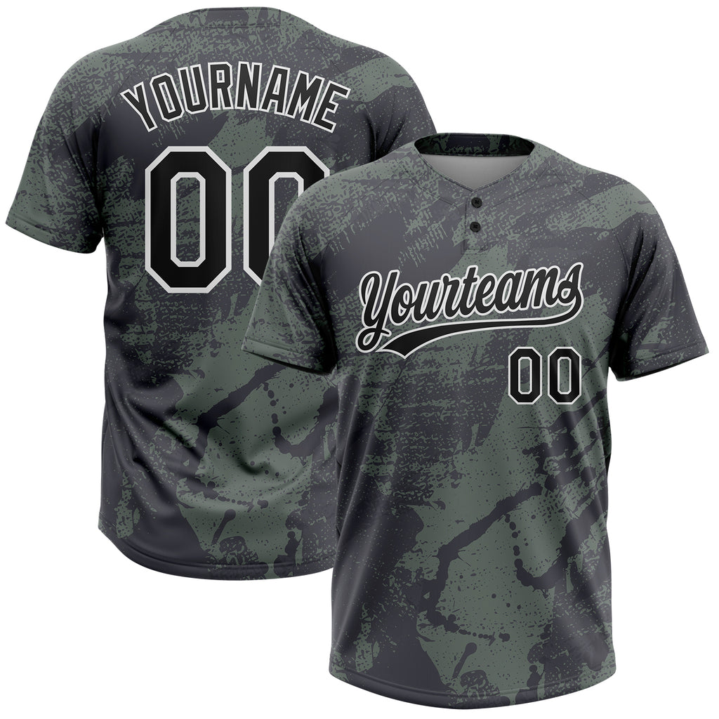 Custom Olive Black-White 3D Pattern Salute To Service Two-Button Unisex Softball Jersey