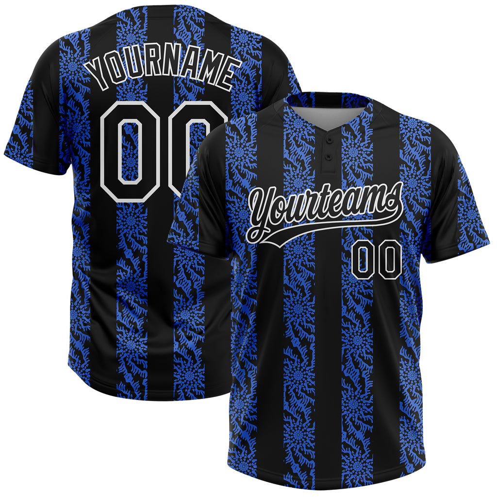 Custom Royal Black-White 3D Pattern Two-Button Unisex Softball Jersey