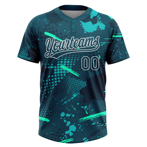 Custom Green Midnight Green-Teal 3D Pattern Two-Button Unisex Softball Jersey