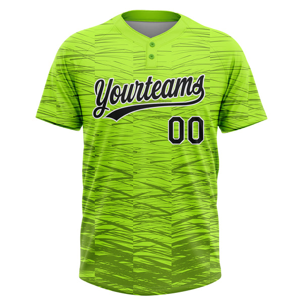 Custom Neon Green Black-White 3D Pattern Two-Button Unisex Softball Jersey