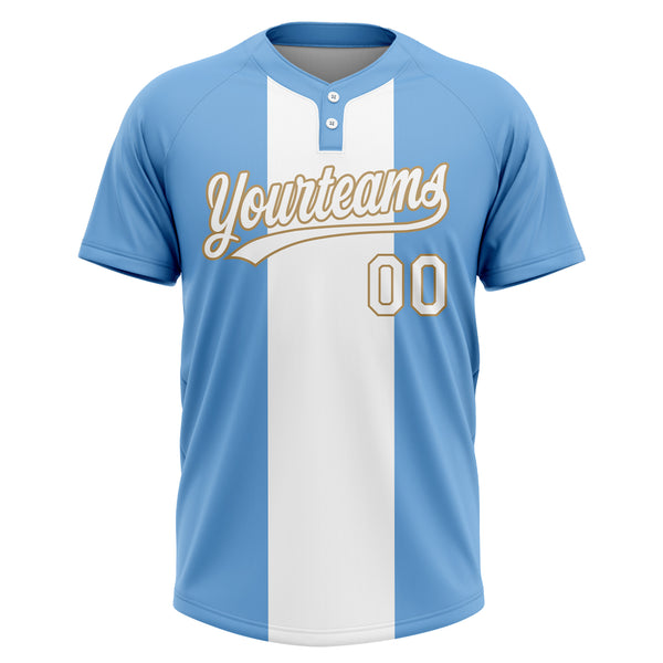 Custom Light Blue White-Old Gold 3D Pattern Two-Button Unisex Softball Jersey