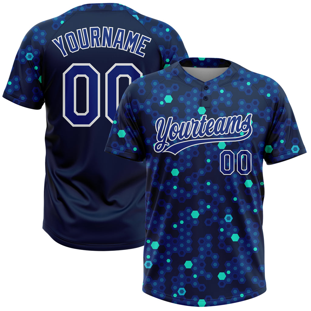 Custom Navy Royal-Light Blue 3D Pattern Two-Button Unisex Softball Jersey