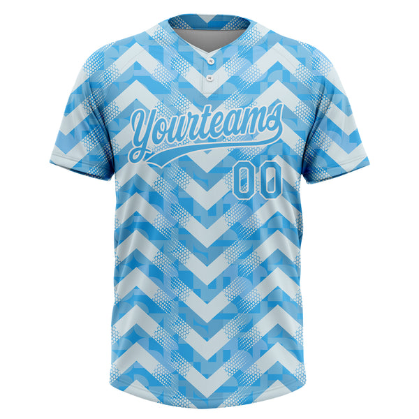 Custom White Light Blue 3D Pattern Two-Button Unisex Softball Jersey