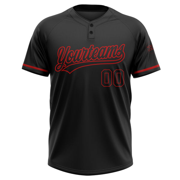 Custom Black Black-Red Two-Button Unisex Softball Jersey