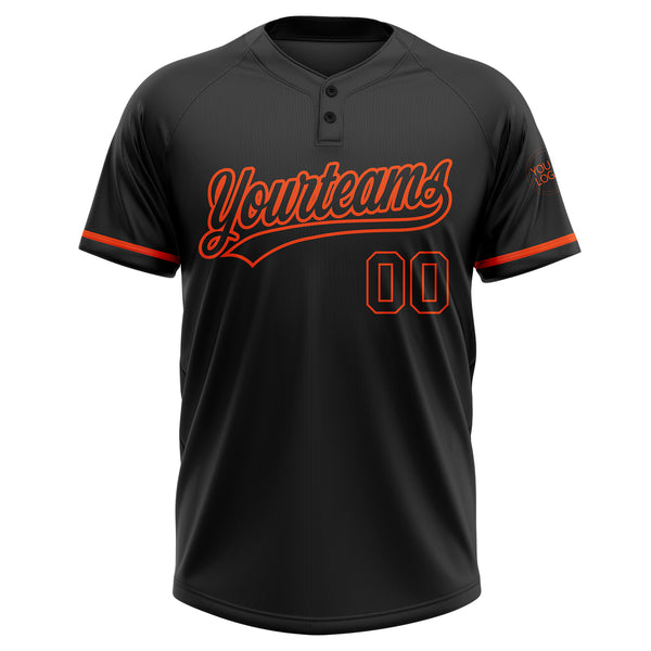Custom Black Black-Orange Two-Button Unisex Softball Jersey
