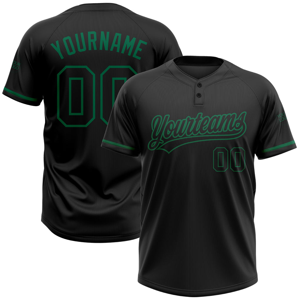 Custom Black Black-Kelly Green Two-Button Unisex Softball Jersey