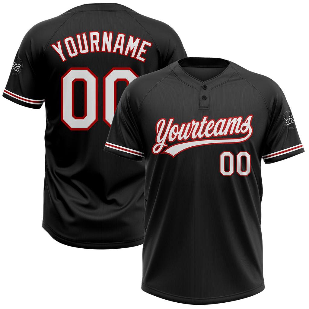 Custom Black White-Red Two-Button Unisex Softball Jersey