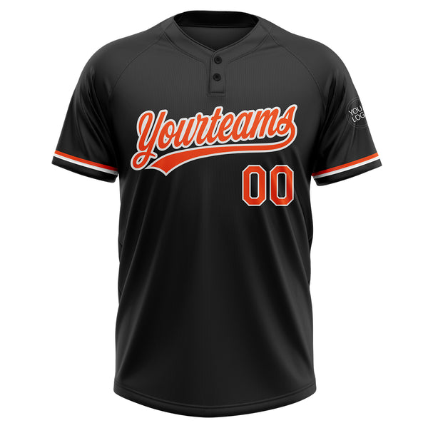 Custom Black Orange-White Two-Button Unisex Softball Jersey