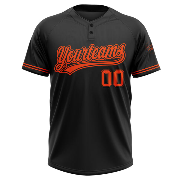 Custom Black Orange Two-Button Unisex Softball Jersey