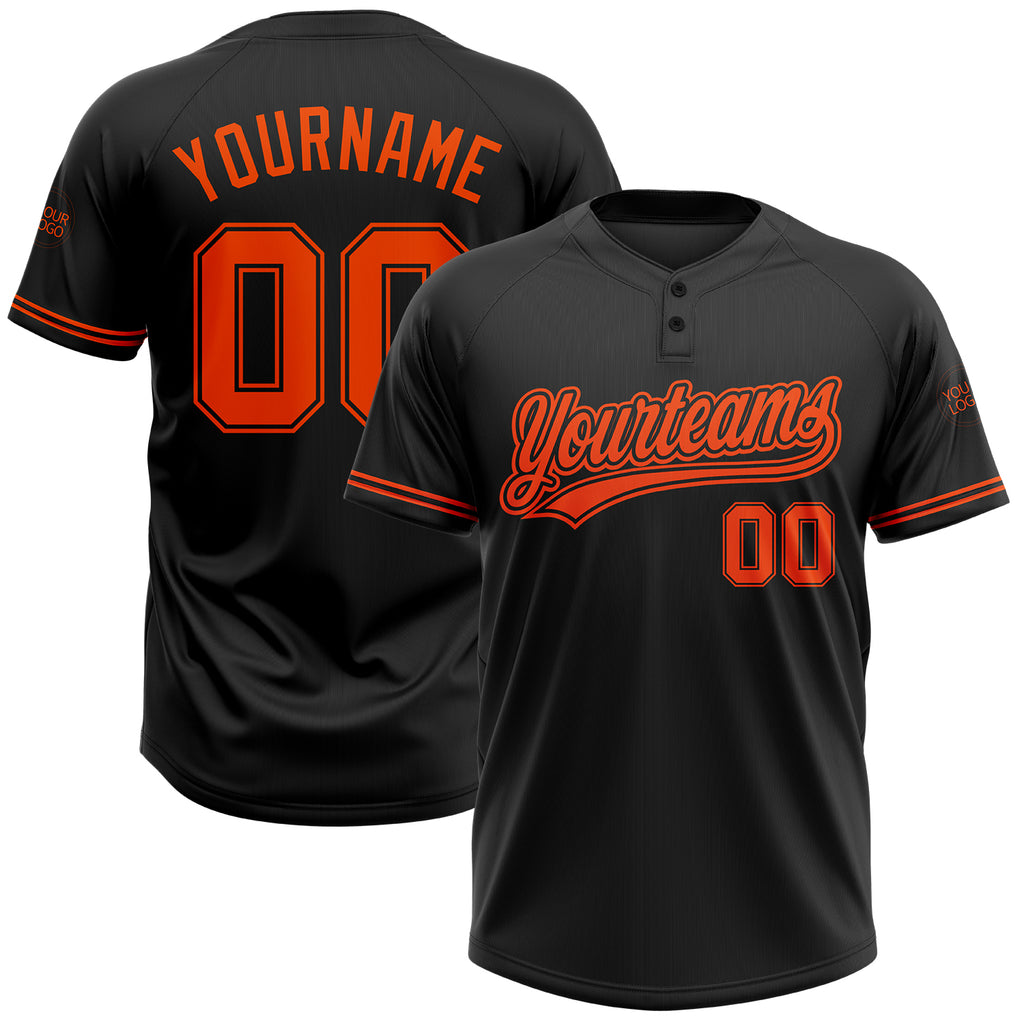 Custom Black Orange Two-Button Unisex Softball Jersey