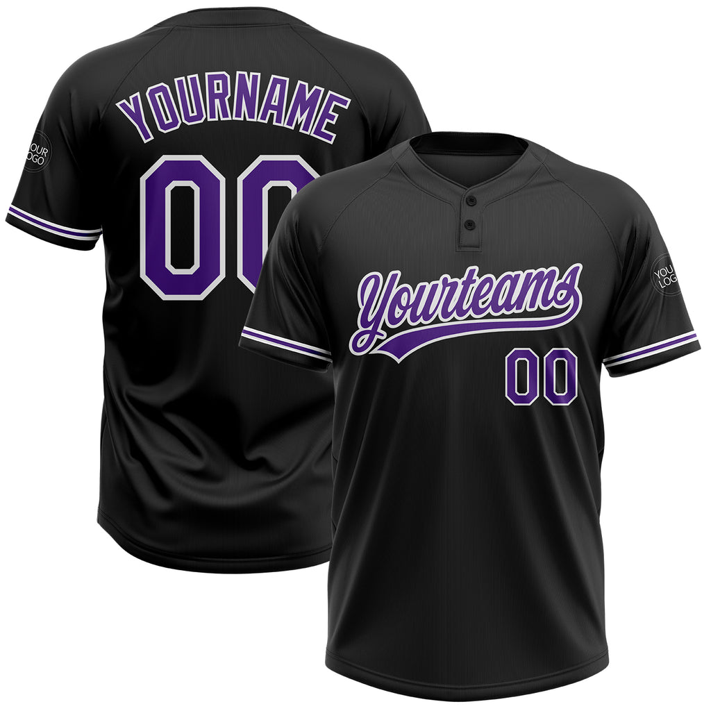 Custom Black Purple-White Two-Button Unisex Softball Jersey