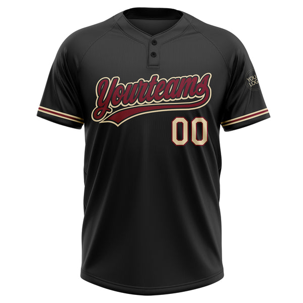 Custom Black Crimson-City Cream Two-Button Unisex Softball Jersey