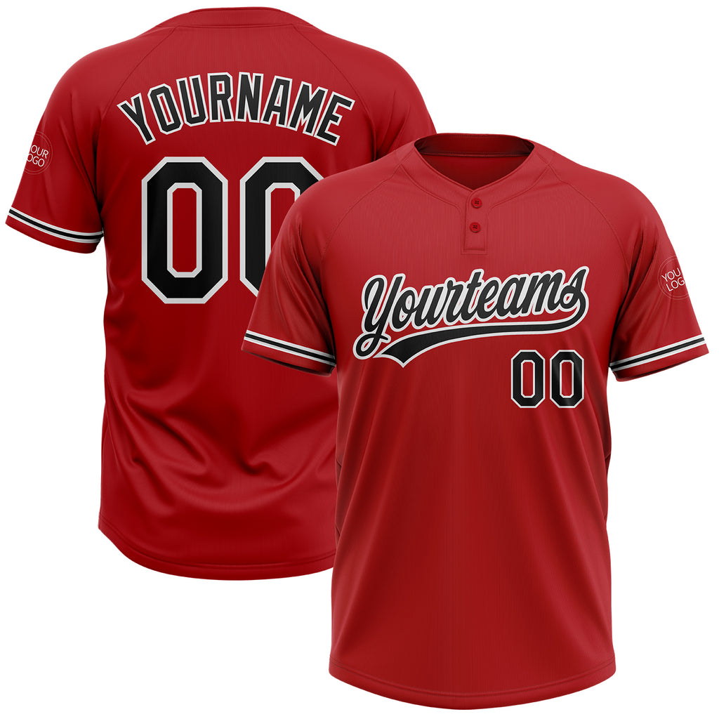 Custom Red Black-White Two-Button Unisex Softball Jersey