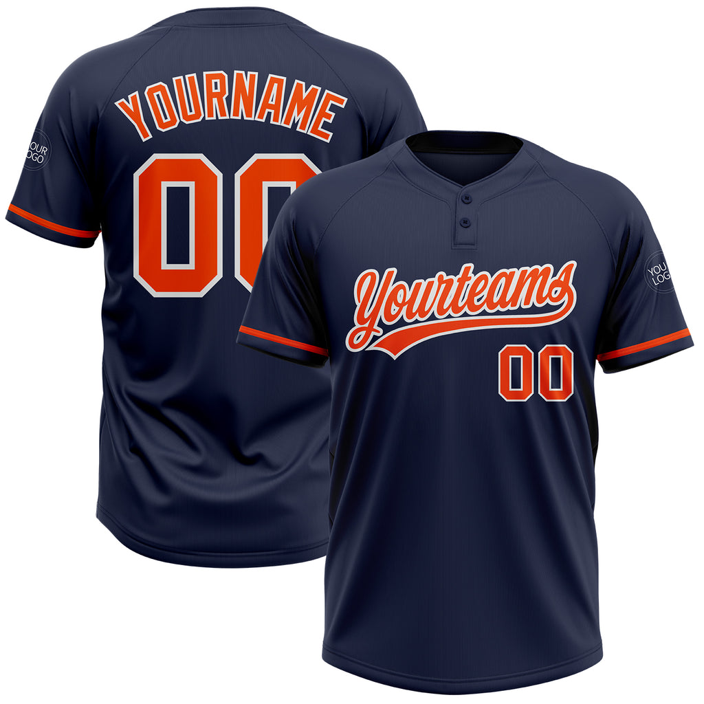 Custom Navy Orange-White Two-Button Unisex Softball Jersey