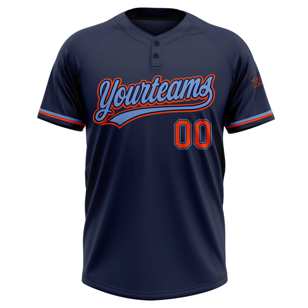 Custom Navy Orange-Powder Blue Two-Button Unisex Softball Jersey