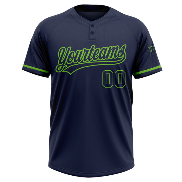 Custom Navy Navy-Neon Green Two-Button Unisex Softball Jersey