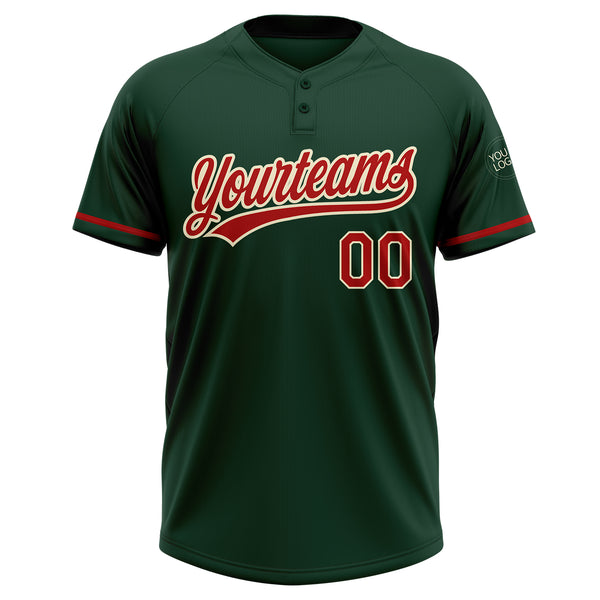 Custom Green Red-Cream Two-Button Unisex Softball Jersey