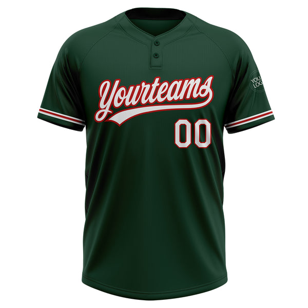 Custom Green White-Red Two-Button Unisex Softball Jersey