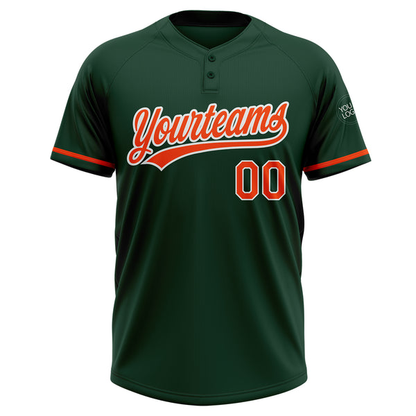 Custom Green Orange-White Two-Button Unisex Softball Jersey