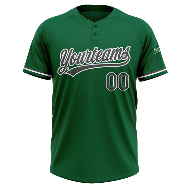 Custom Kelly Green Steel Gray-White Two-Button Unisex Softball Jersey