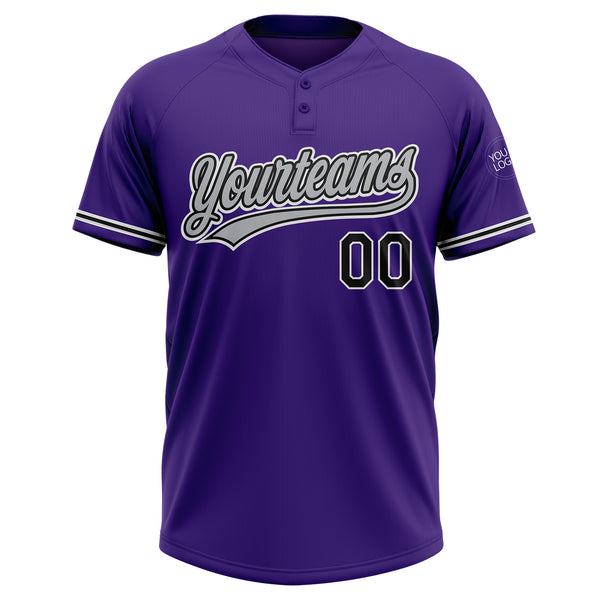 Custom Purple Black-White Two-Button Unisex Softball Jersey