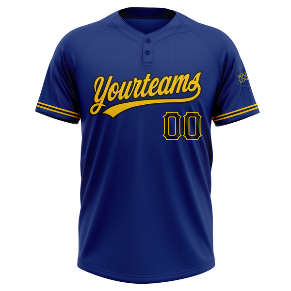 Custom Royal Black-Yellow Two-Button Unisex Softball Jersey