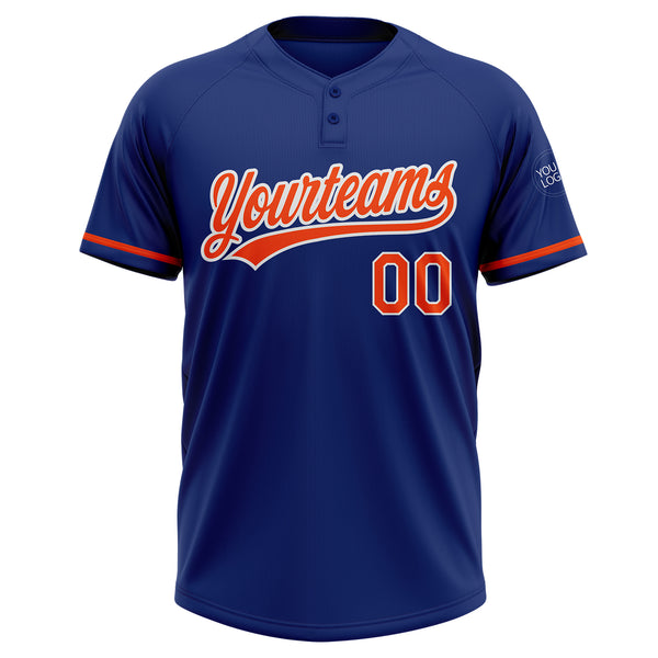 Custom Royal Orange-White Two-Button Unisex Softball Jersey