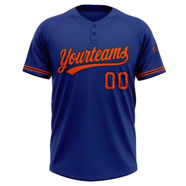 Custom Royal Orange-Black Two-Button Unisex Softball Jersey