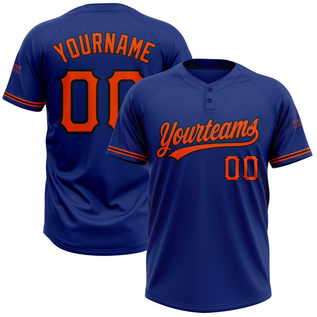 Custom Royal Orange-Black Two-Button Unisex Softball Jersey