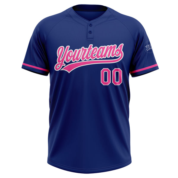 Custom Royal Pink-White Two-Button Unisex Softball Jersey