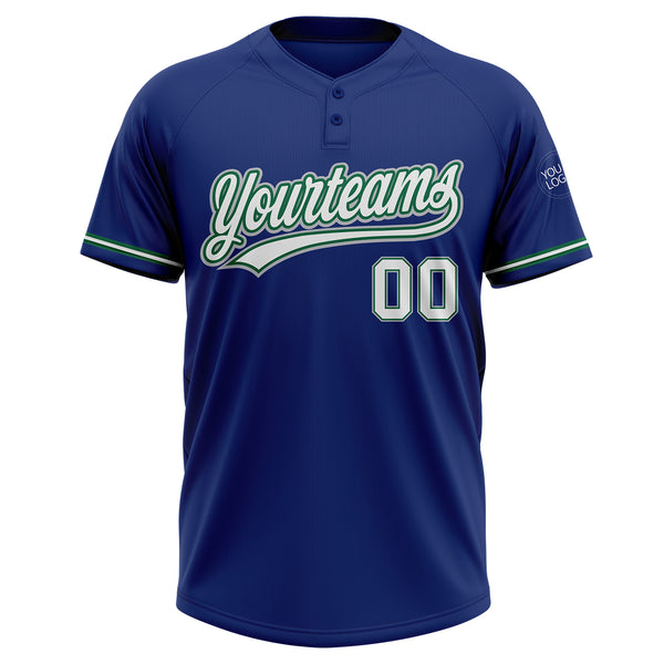 Custom Royal White Kelly Green-Gray Two-Button Unisex Softball Jersey