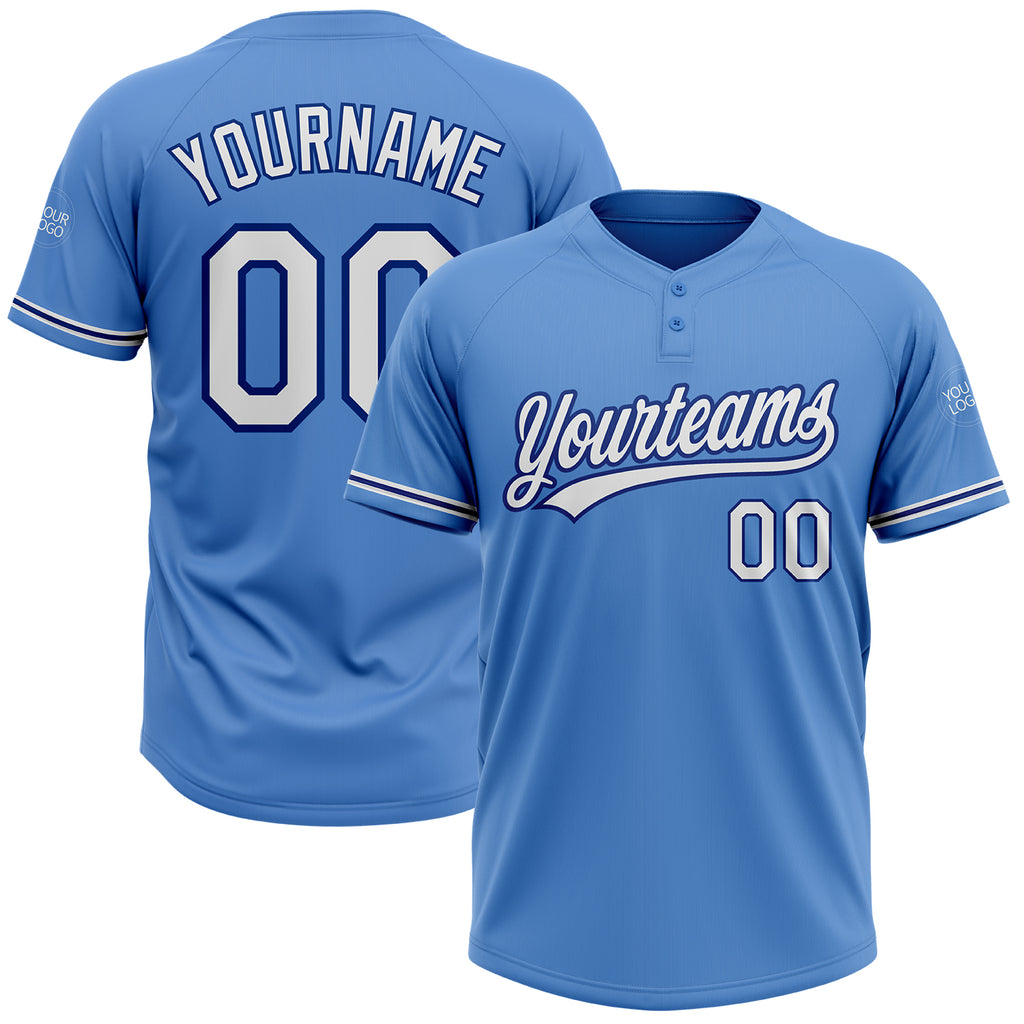 Custom Powder Blue White-Royal Two-Button Unisex Softball Jersey